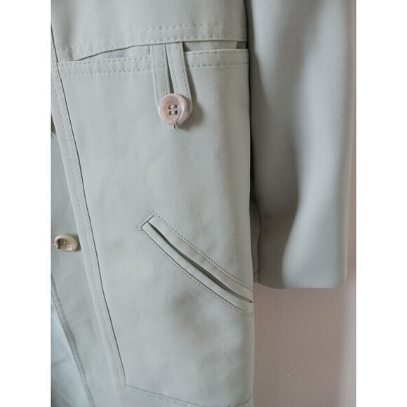 Womens Trench Coat Spring Long Sleeve Button Front Pockets Light Green 12 - Picture 3 of 4